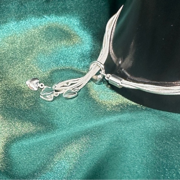 925 Sterling Silver Plated Five-Strand Heart Charm Bracelet – Adjustable - Picture 5 of 17